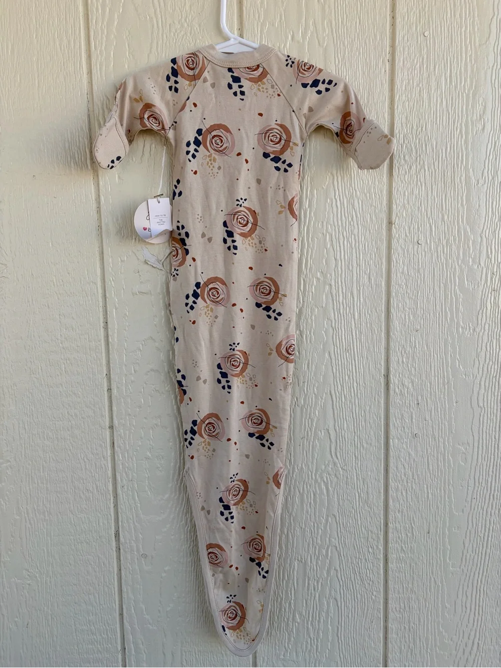 Kids Floral Sleep Gown - Cream with Rust Rose Print baby’s Girls Size NB